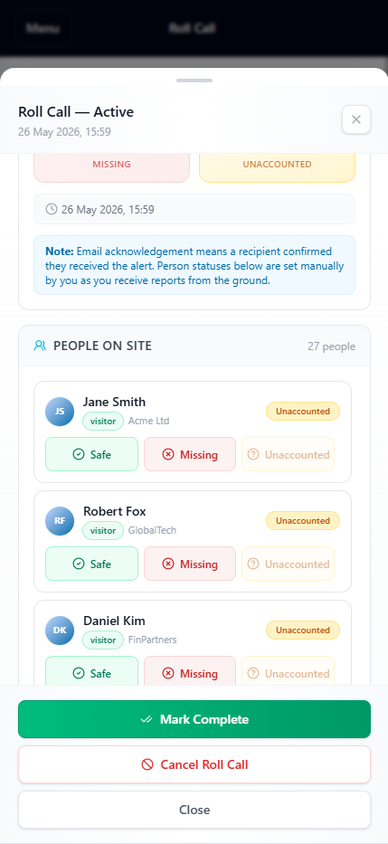 Roll call management on mobile